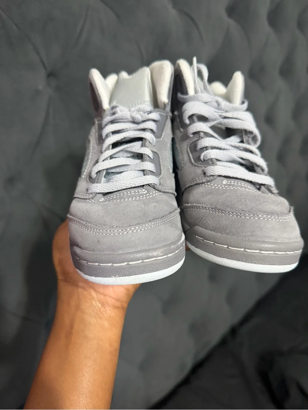 Wolf Grey Jordan 5’s High-Top Sneakers - Stylish Everyday Comfort
